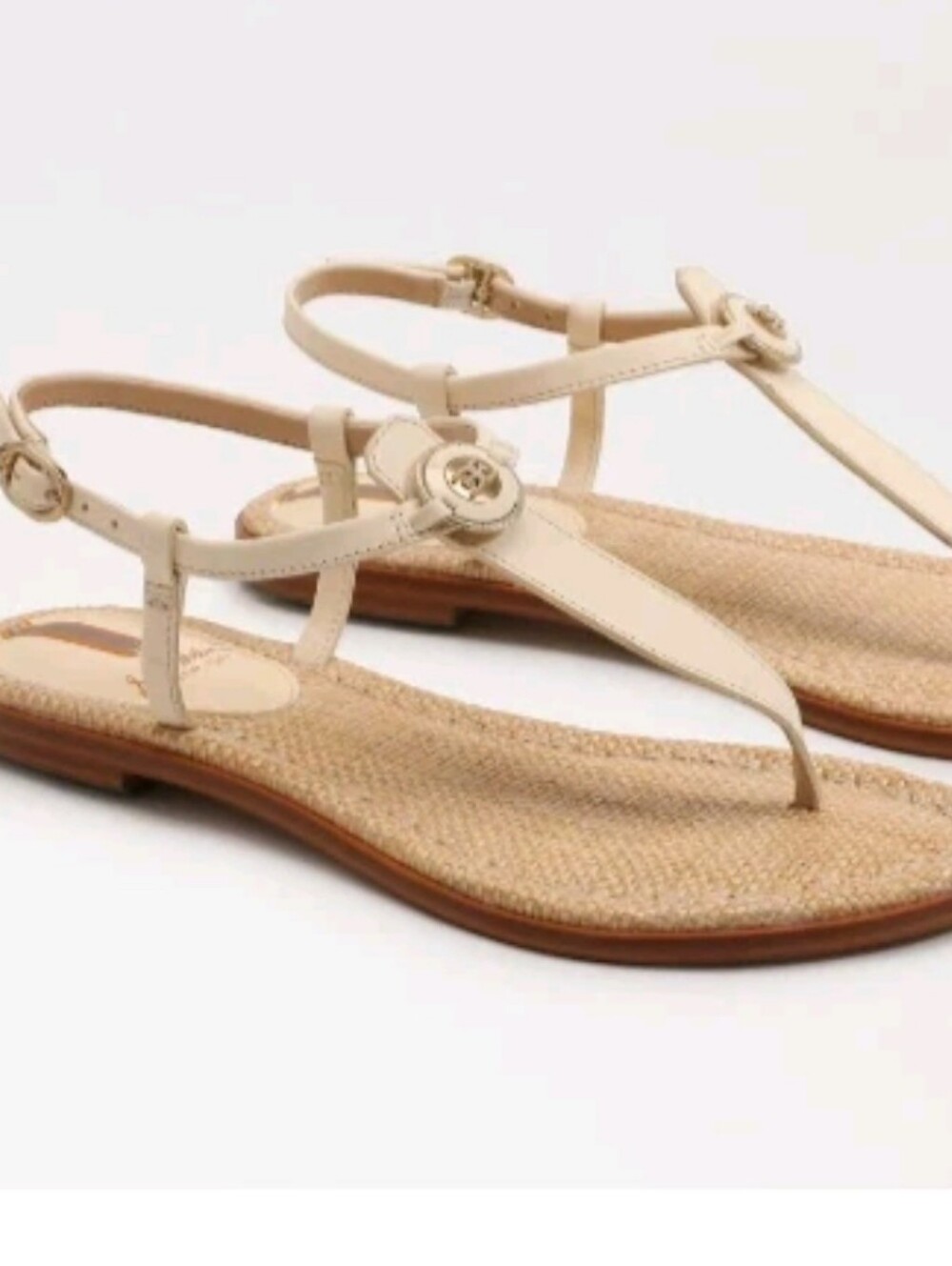 NEW Sam Edelman Gigi Signet T-Strap Flat Sandals Ivory Women's Sz 8 Pretty